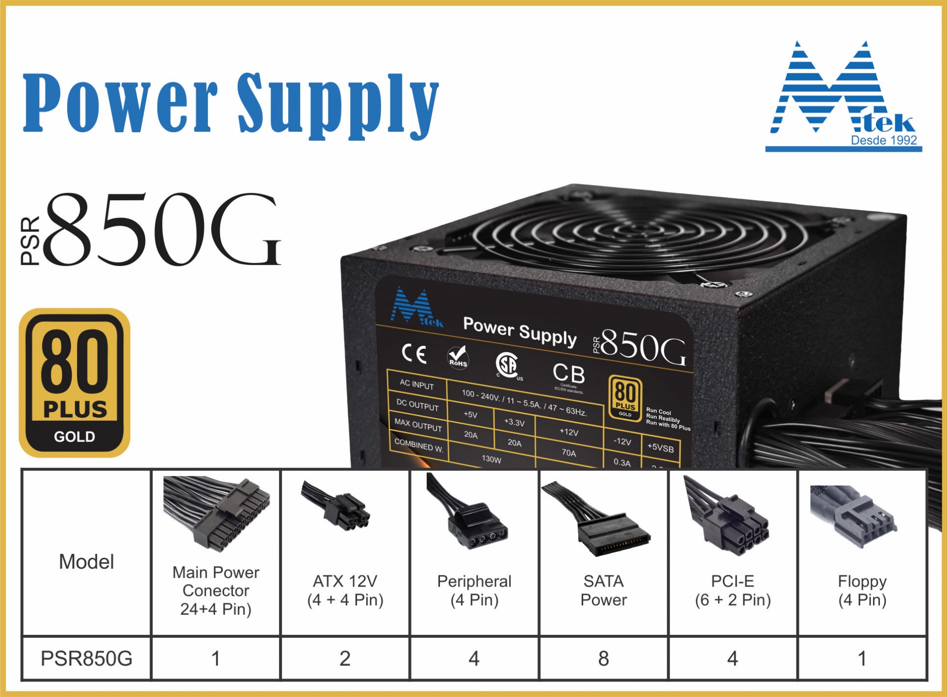 Fuente 850W 80Plus GOLD PSR-850