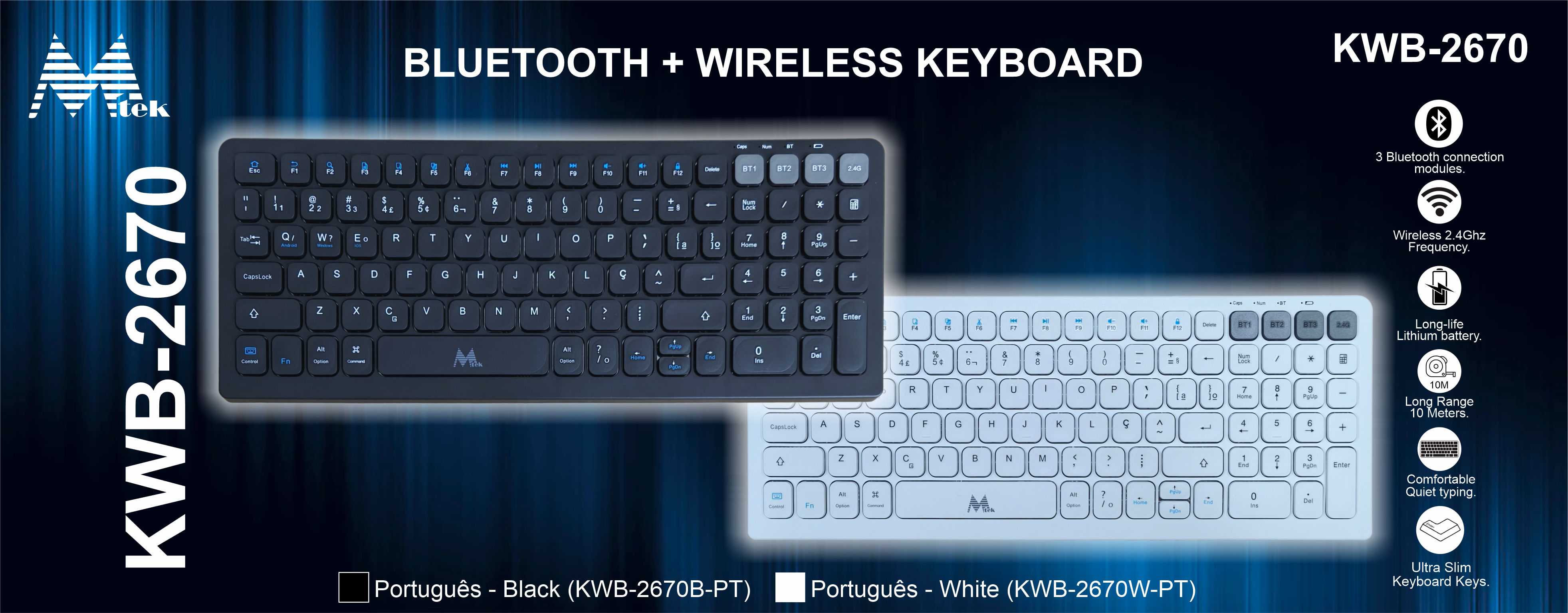TECLADO TKL 96% COMPACTO  BLUETOOTH + WIRELESS - KWB-2670