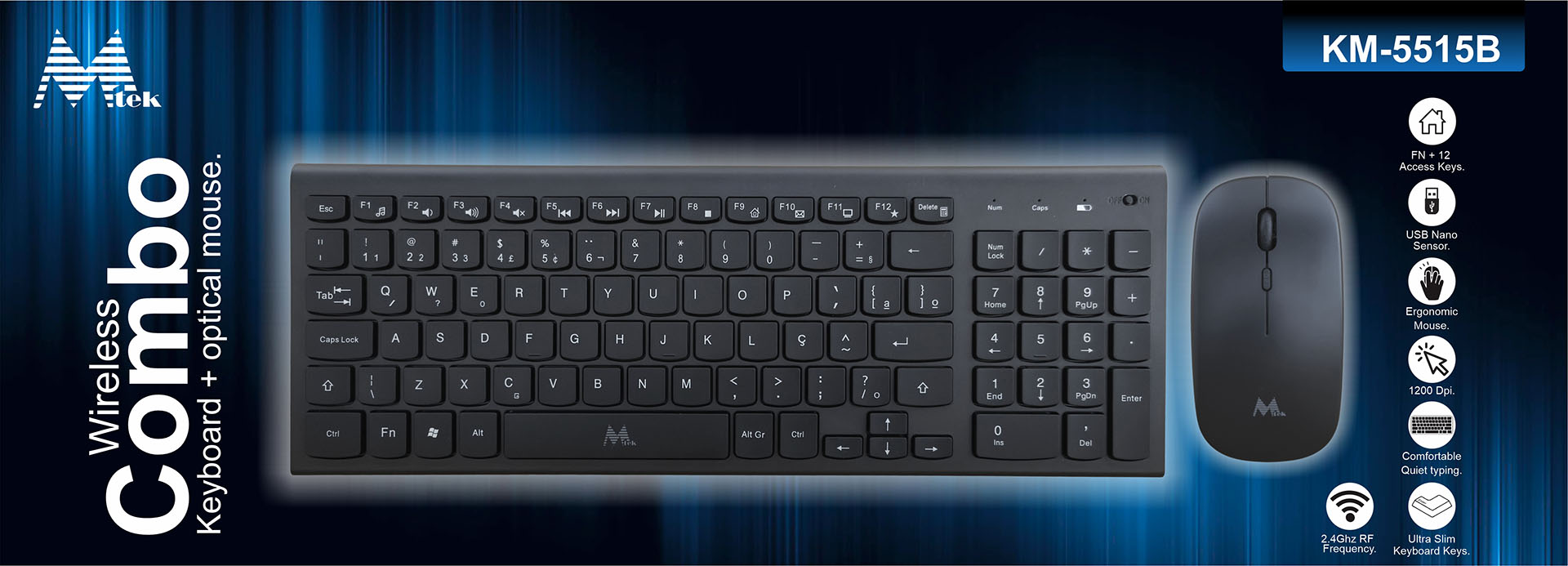 TECLADO TKL 96% + MOUSE INALAMBRICO NEGRO - KM-5515B